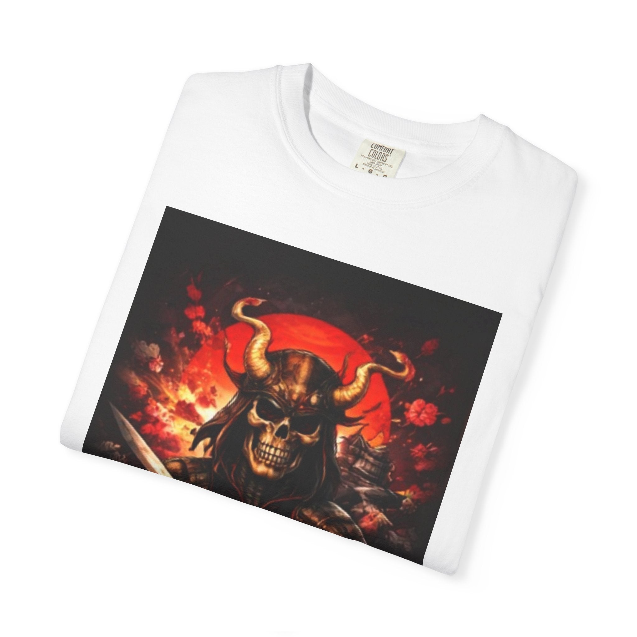 Samurai Skull Sword T-Shirt — Fiery Warrior Graphic Tee