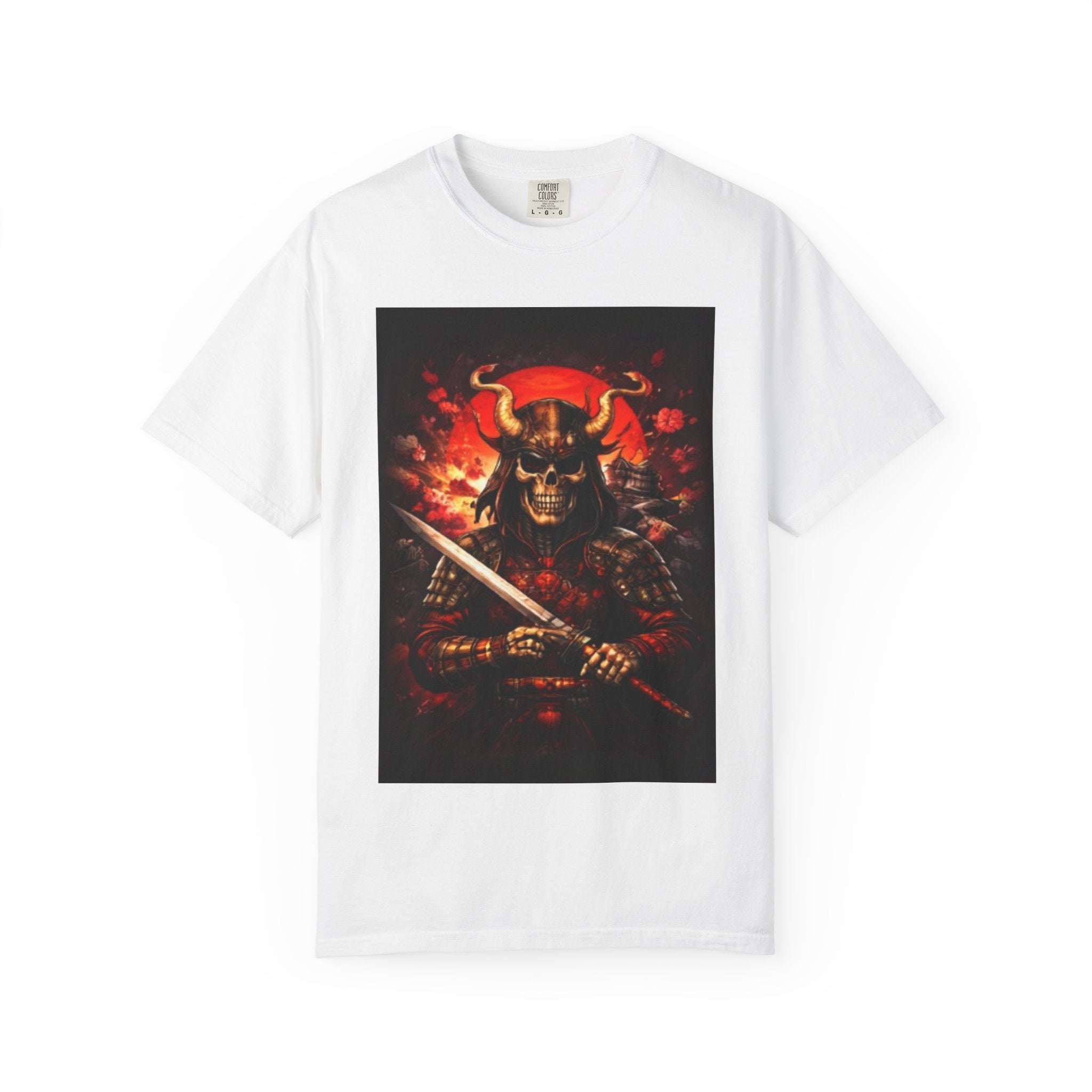Samurai Skull Sword T-Shirt — Fiery Warrior Graphic Tee